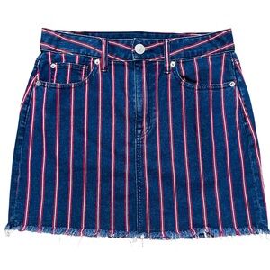 American Eagle Hi Rise Mini Blue Red White Striped Stretch Denim Skirt Size 6
